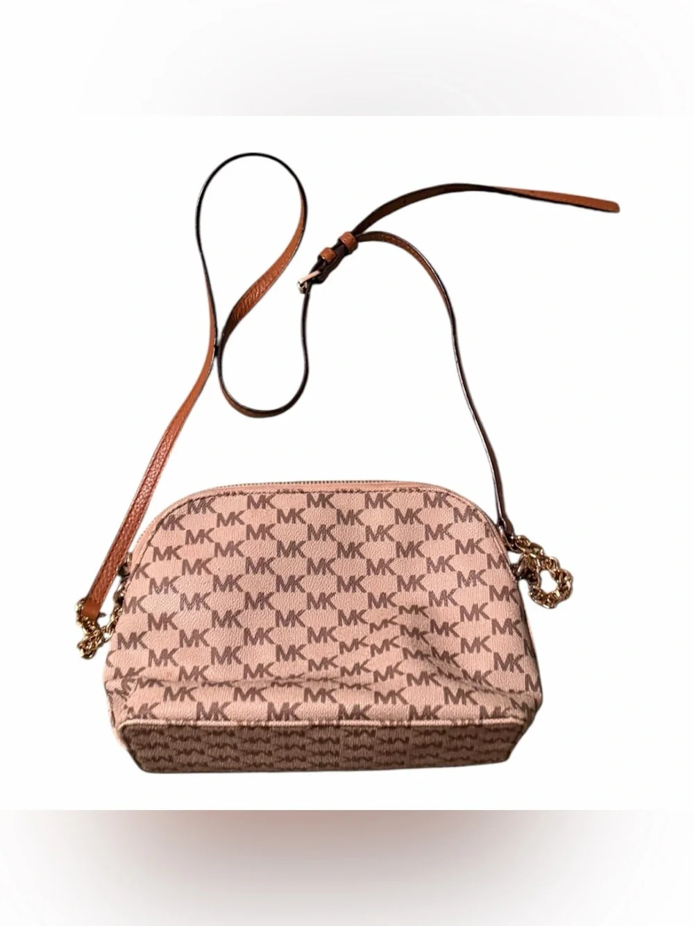 Michael Kors Brown/Beige MK Logo Crossbody with Chain Accent